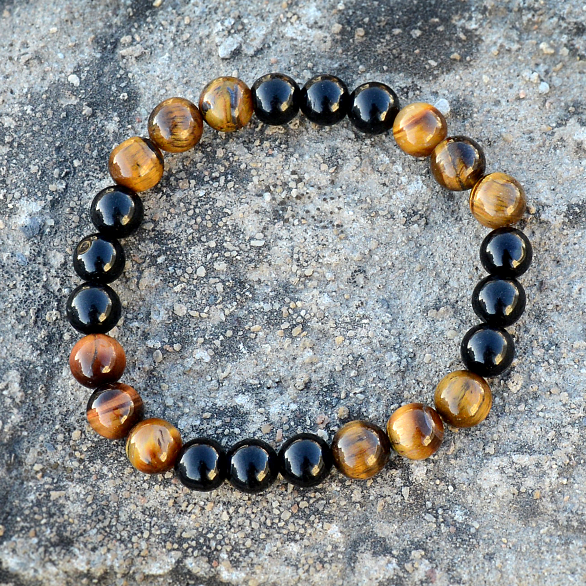 Tiger Eye & Black Onyx Bracelet - 7 & 8 Mm Stretchable Round Bead Design | Natural Gemstone Jewelry For Elegant Style