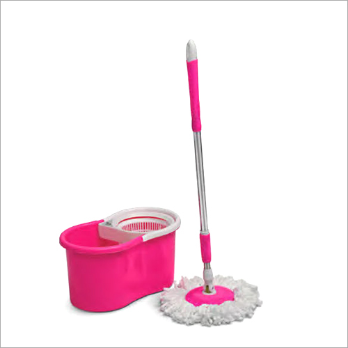 Bucket Mop - 9.5 x 18 inches | Plastic, Pink, Telescopic Handle, Spin Type