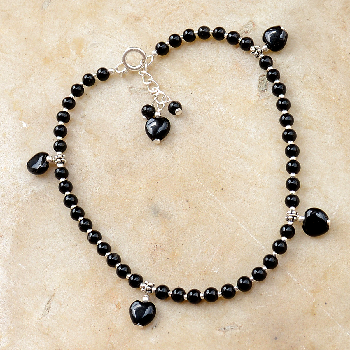 Black Onyx Gemstone Anklet Pg-156304 Gender: Women
