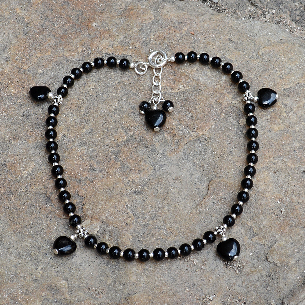 Black Onyx Gemstone Anklet Pg-156304 Gender: Women