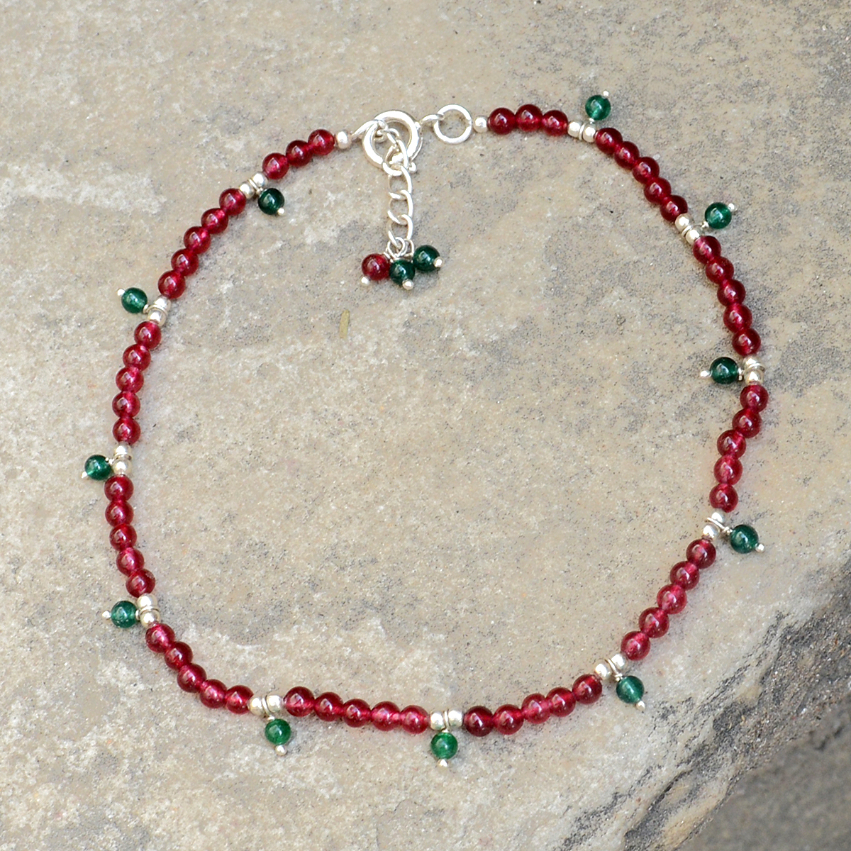 Pink & Green Quartz Stone Silver Anklet Pg-156305 Gender: Women
