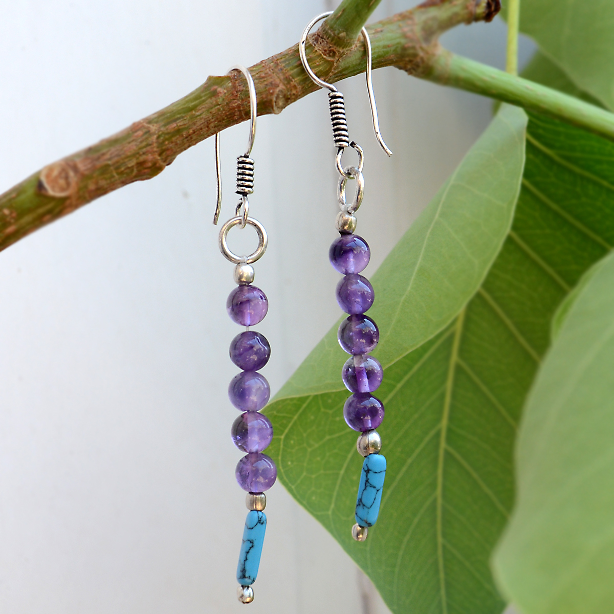 Amethyst & Turquoise Stone Silver Earring Pg-156353 Gender: Women