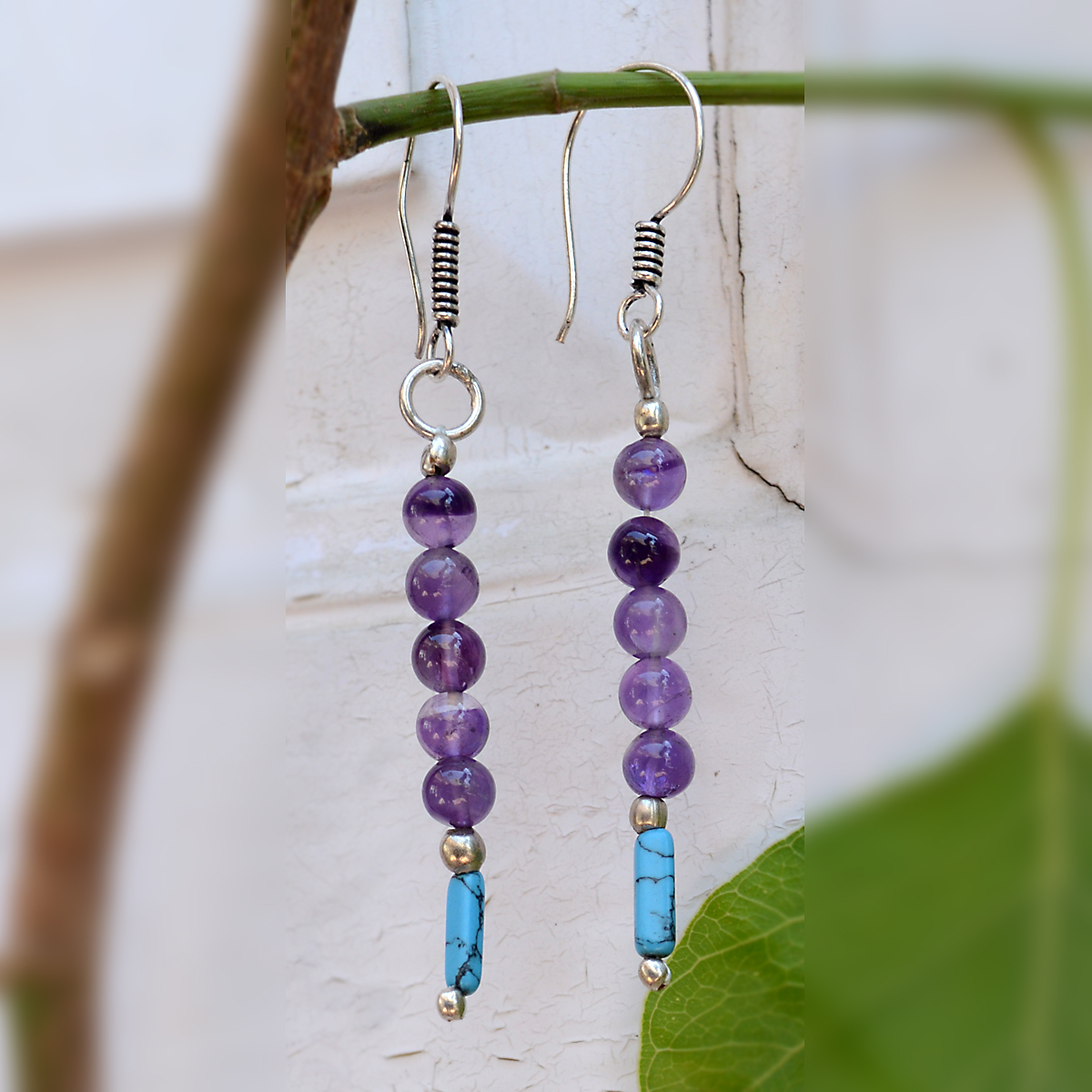 Amethyst & Turquoise Stone Silver Earring Pg-156353 Gender: Women
