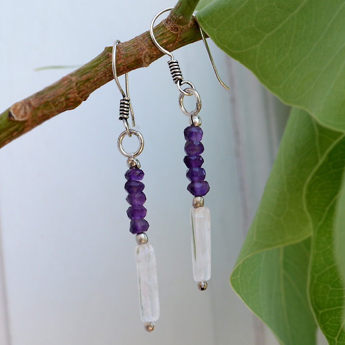 Amethyst & White Quartz Silver Earring Pg-156355 Gender: Women