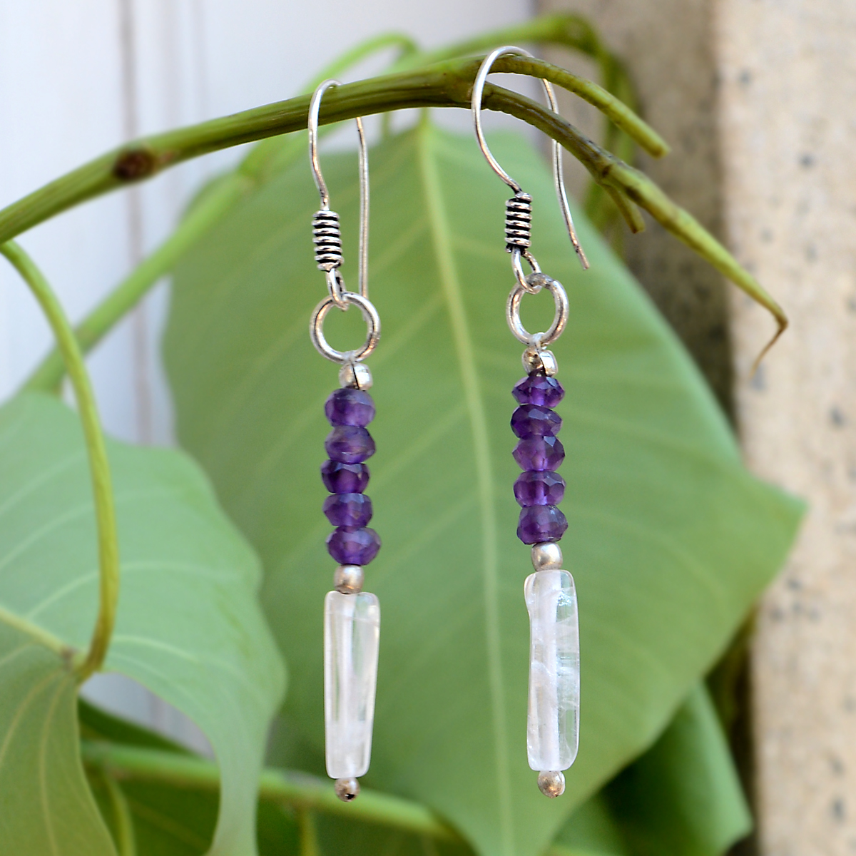 Amethyst & White Quartz Silver Earring Pg-156355 Gender: Women