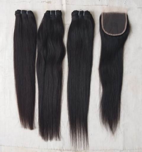 Temple Straight Hair Extensions - 100% Remy Human Hair, 8 To 40 Inch Length | Natural Color, Silky Smooth, Tangle Free, Weaving Style