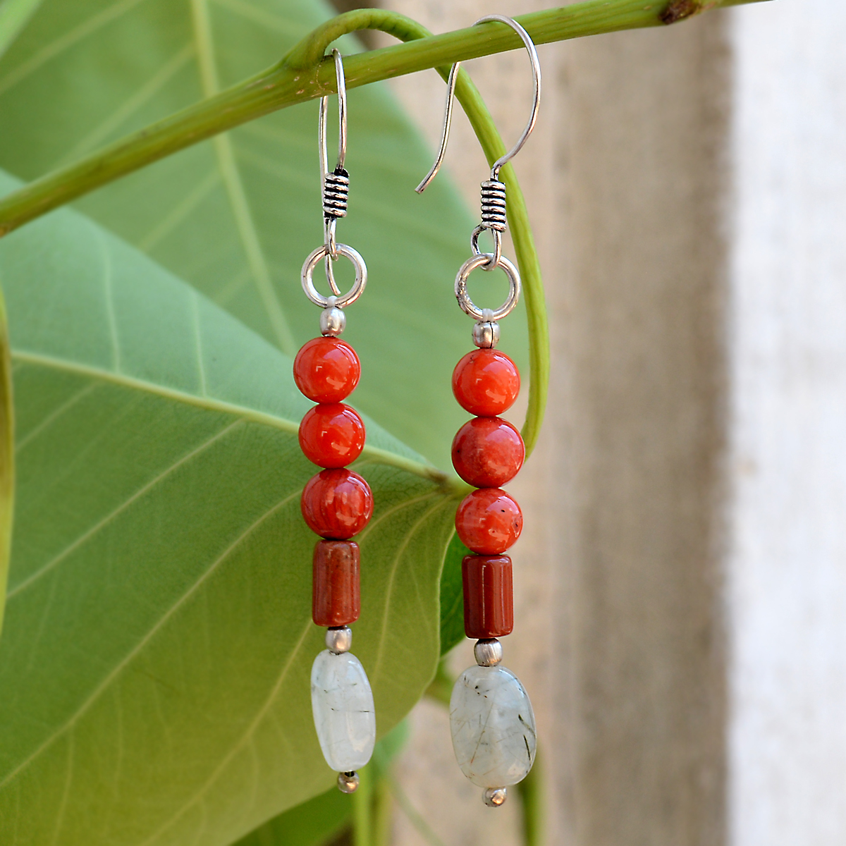 Jasper & White Quartz Silver Pg-156358 Dangle Earrings