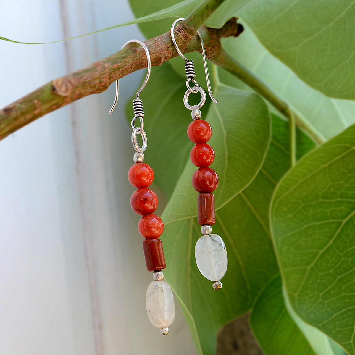 Jasper & White Quartz Silver Pg-156358 Dangle Earrings