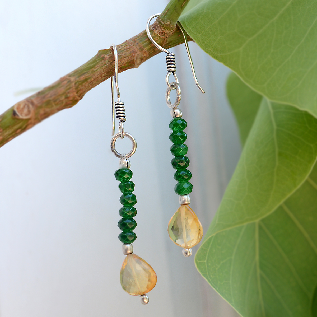 Citrine & Green Quartz Silver Earring Pg-156359 Gender: Women