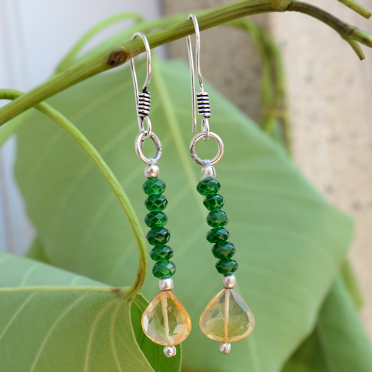 Citrine & Green Quartz Silver Earring Pg-156359 Gender: Women