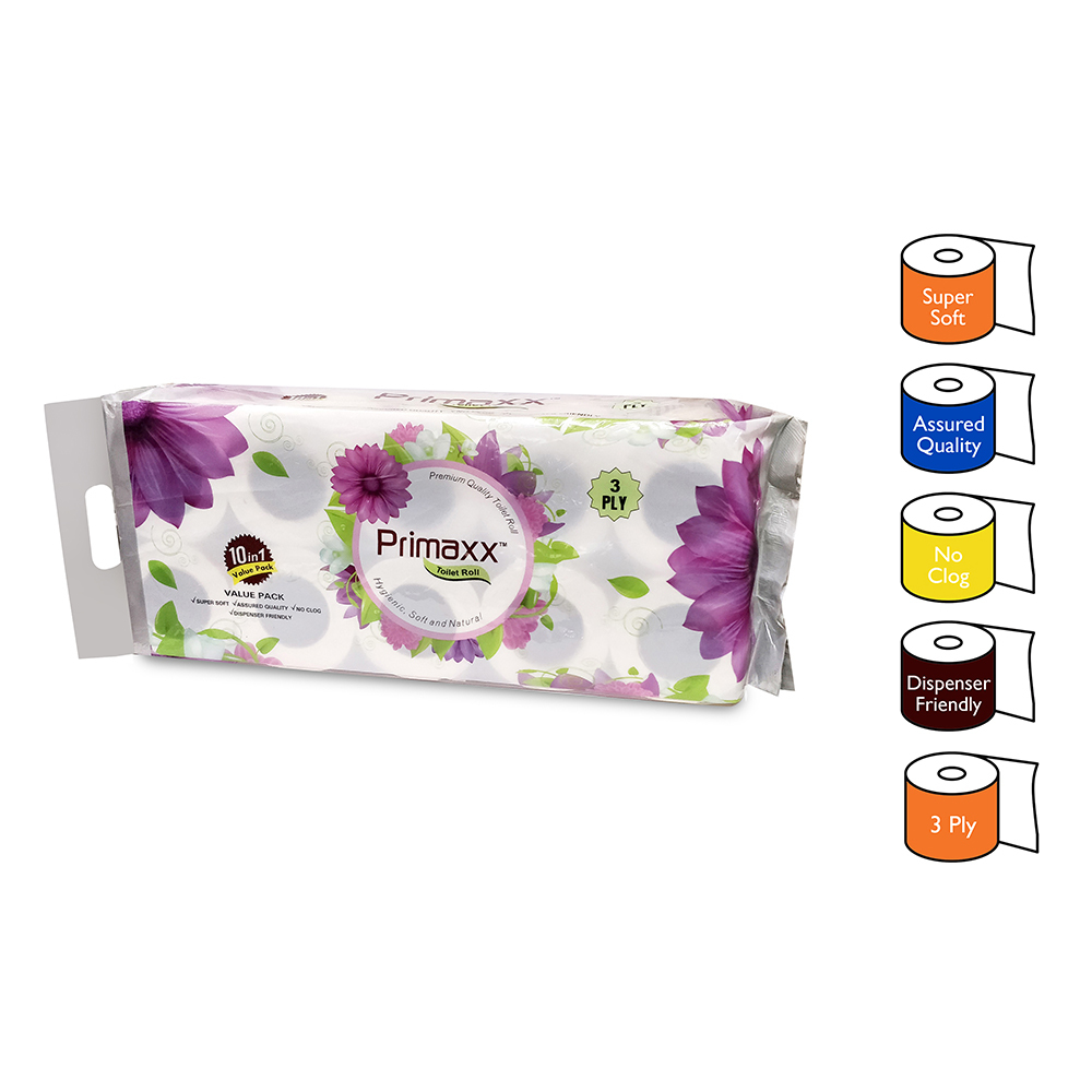 Primaxx Premium Quality Toilet Paper Roll (3 Ply) 10 In 1 Pack Application: Home