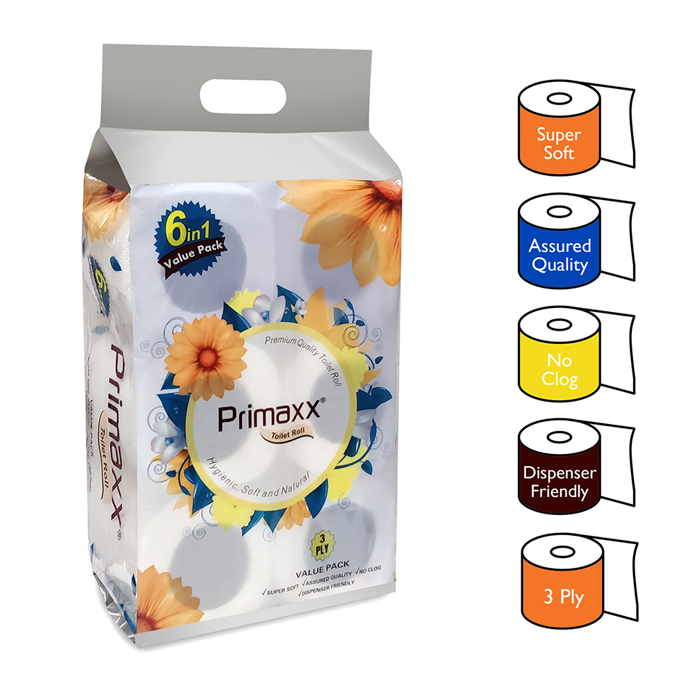 Primaxx Premium Quality Toilet Paper Roll (3 Ply) 6 In 1 Pack Application: Home