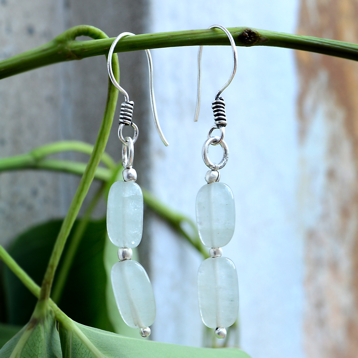 Grey Quartz Dangle Earrings - 925 Sterling Silver, Handmade Design 0.8x5.6 Cm | Women's Jewelry For Engagement, Weddings, And Parties