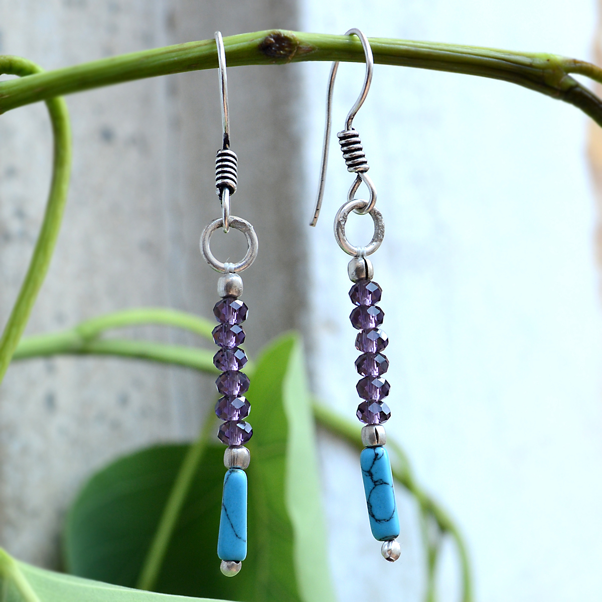Turquoise & Amethyst Silver Earring Pg-156369 Gender: Women