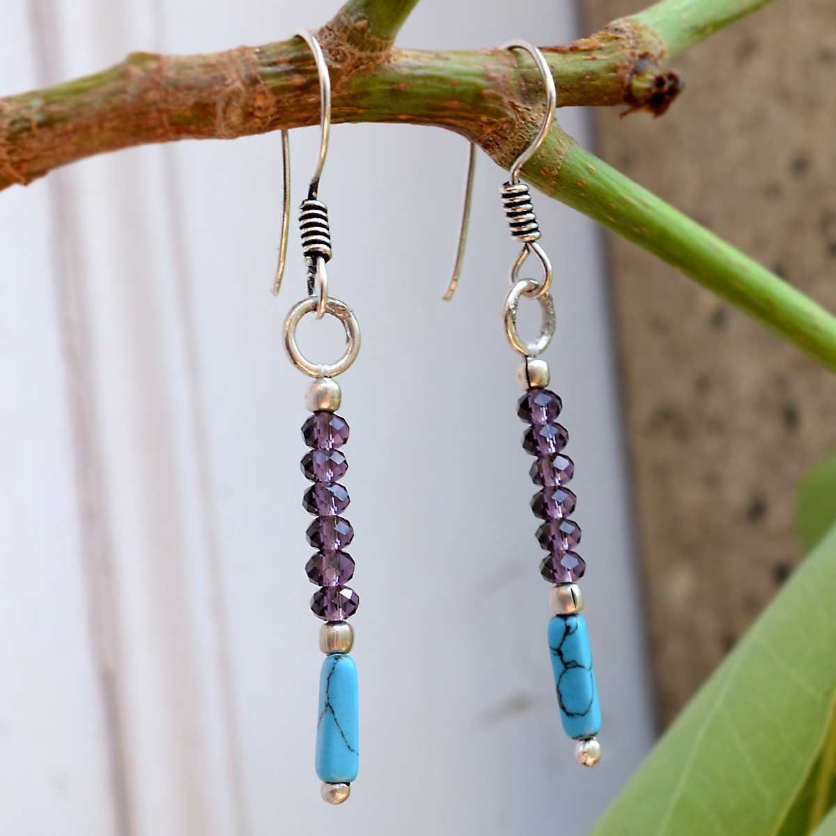 Turquoise & Amethyst Silver Earring Pg-156369 Gender: Women