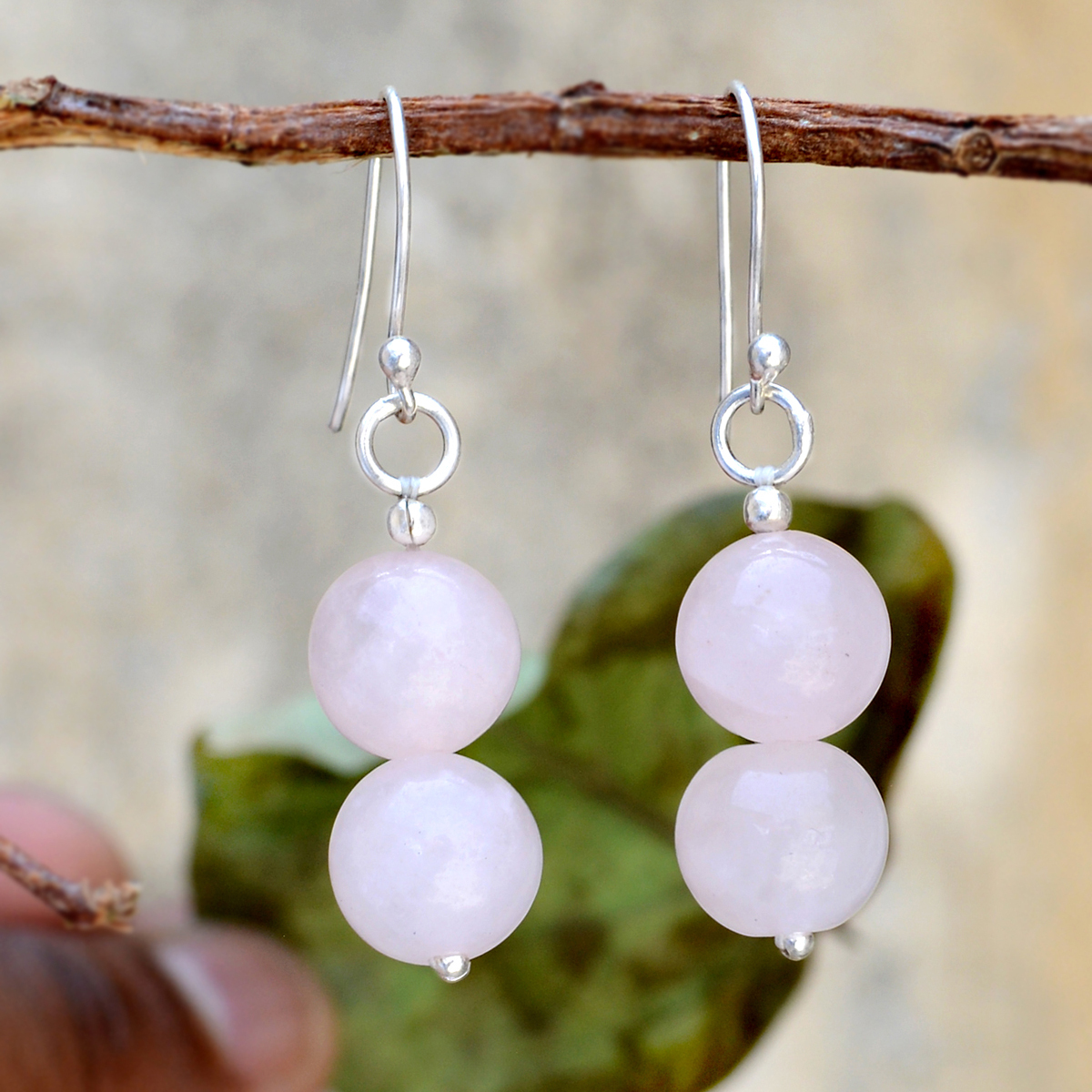Rose Quartz Gemstone Silver Earring Pg-156391 Gender: Women