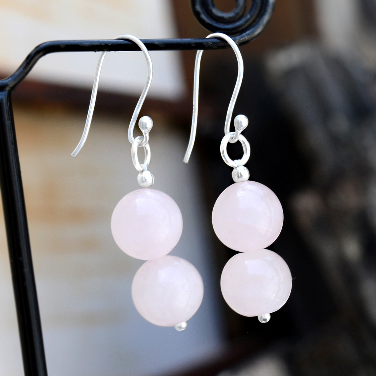 Rose Quartz Gemstone Silver Earring Pg-156391 Gender: Women