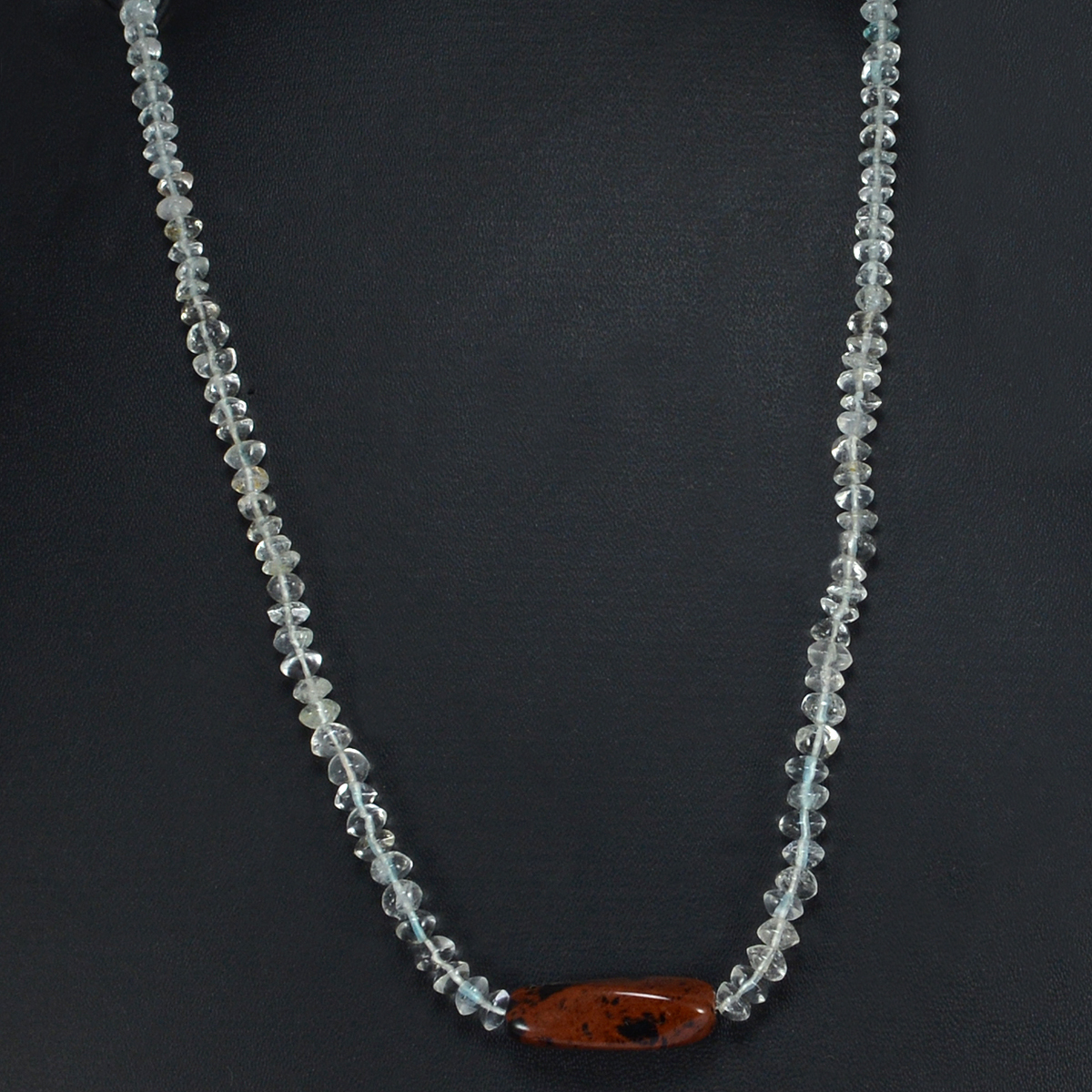 Mohagany Obsidian & Crystal Quartz Necklace Pg-156406 Size: 0.9x48.4 Cm.