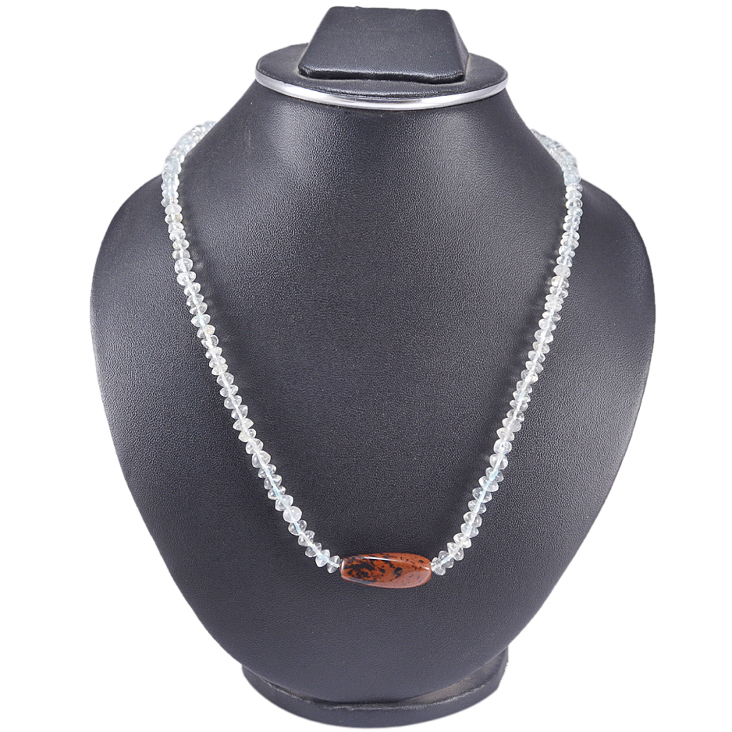 Mohagany Obsidian & Crystal Quartz Necklace Pg-156406 Size: 0.9x48.4 Cm.