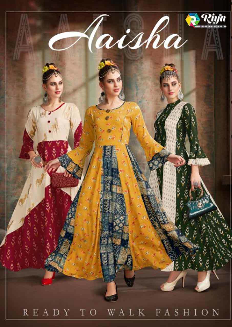 Aaisha Riya Designer Foil Print Kurti - Heavy Rayon Fabric, Sizes L-40, Xl-42, Xxl-44, Length 56 Inches | Discharge Print, Foil Print, Ikkat Print, Full Flair Style, Perfect For All Seasons