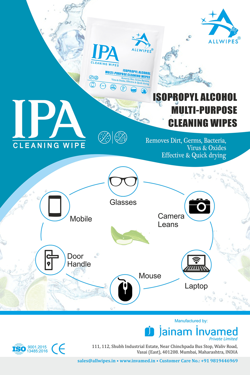 Isopropyl Alcohol Sanitizing Wipes/swab(3 X 6 Cms) Age Group: Adults