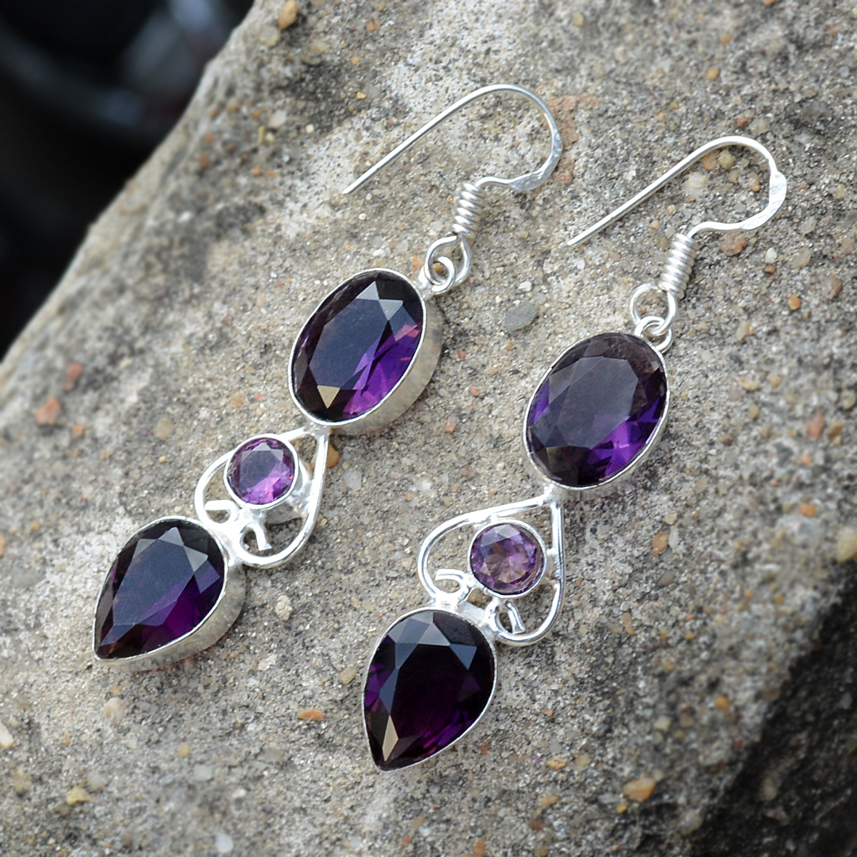 Purple Quartz Silver Earring Pg-156621 Gender: Women