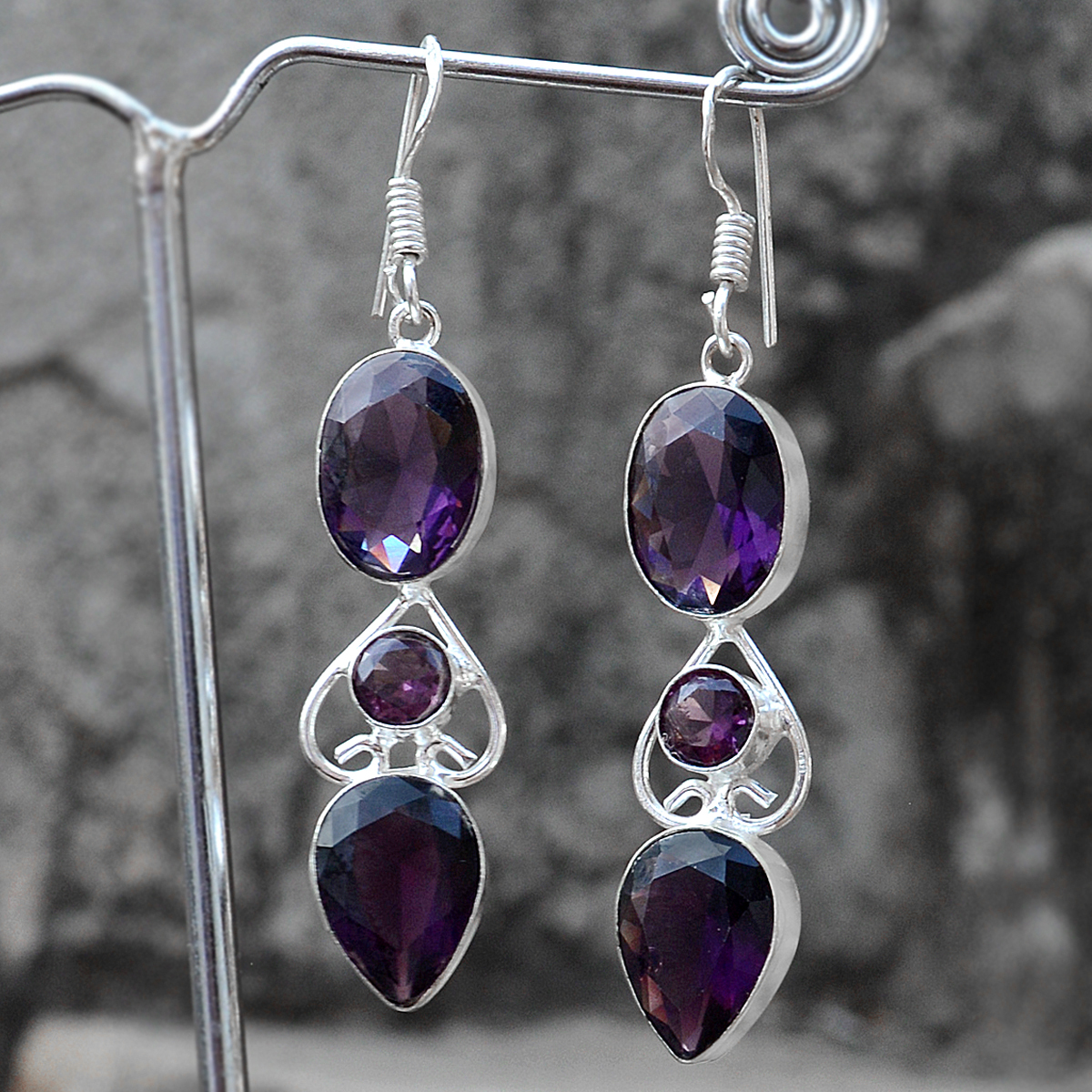 Purple Quartz Silver Earring Pg-156621 Gender: Women