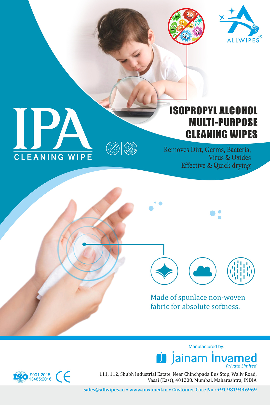 Sanitizing Wet Wipes - Spunlace Non-woven, 15x15 Cms, White | Multipurpose Cleaning For Hands & Surfaces, Quick-drying, Refreshing Lime Fragrance