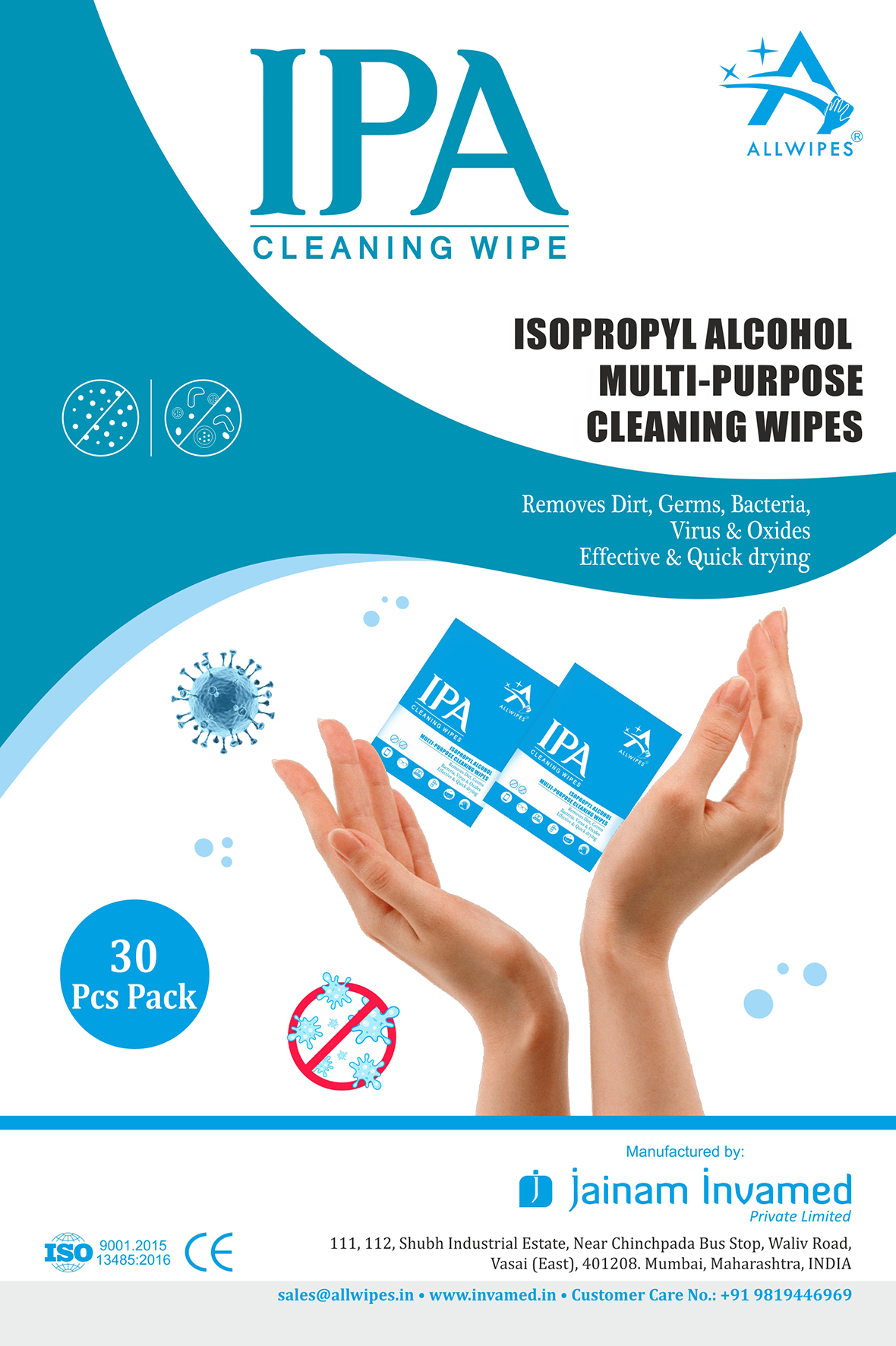 Sanitizing Wet Wipes - Spunlace Non-woven, 15x15 Cms, White | Multipurpose Cleaning For Hands & Surfaces, Quick-drying, Refreshing Lime Fragrance