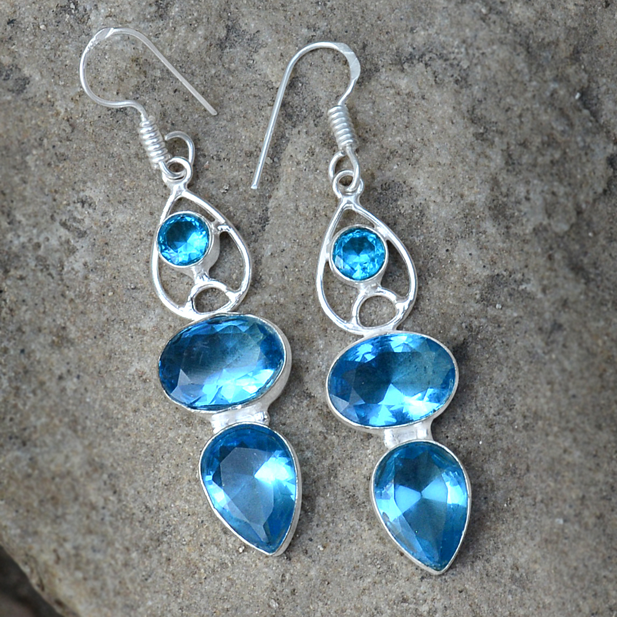 Blue Quartz Silver Earring Pg-156623 Gender: Women