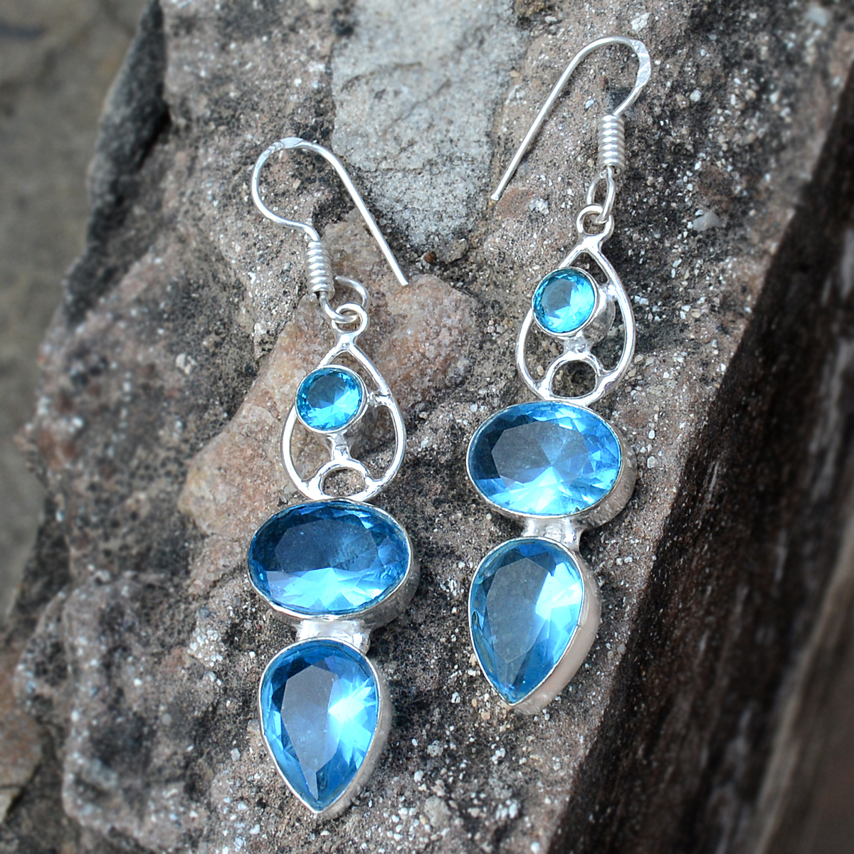 Blue Quartz Silver Earring Pg-156623 Gender: Women