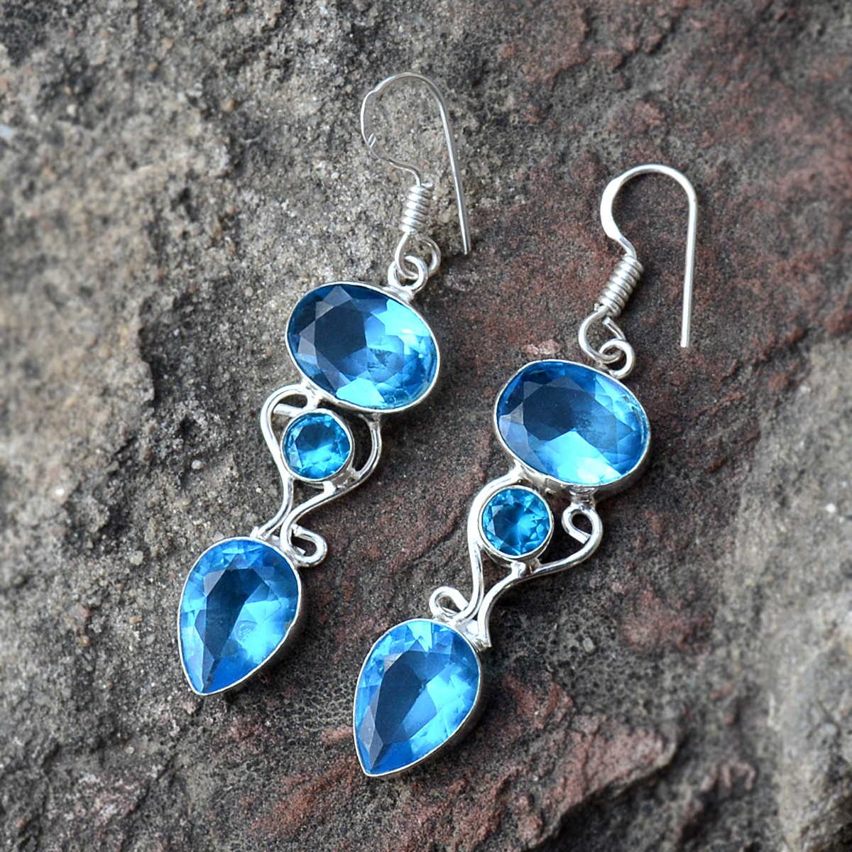 Blue Quartz Silver Earring Pg-156626 Gender: Women