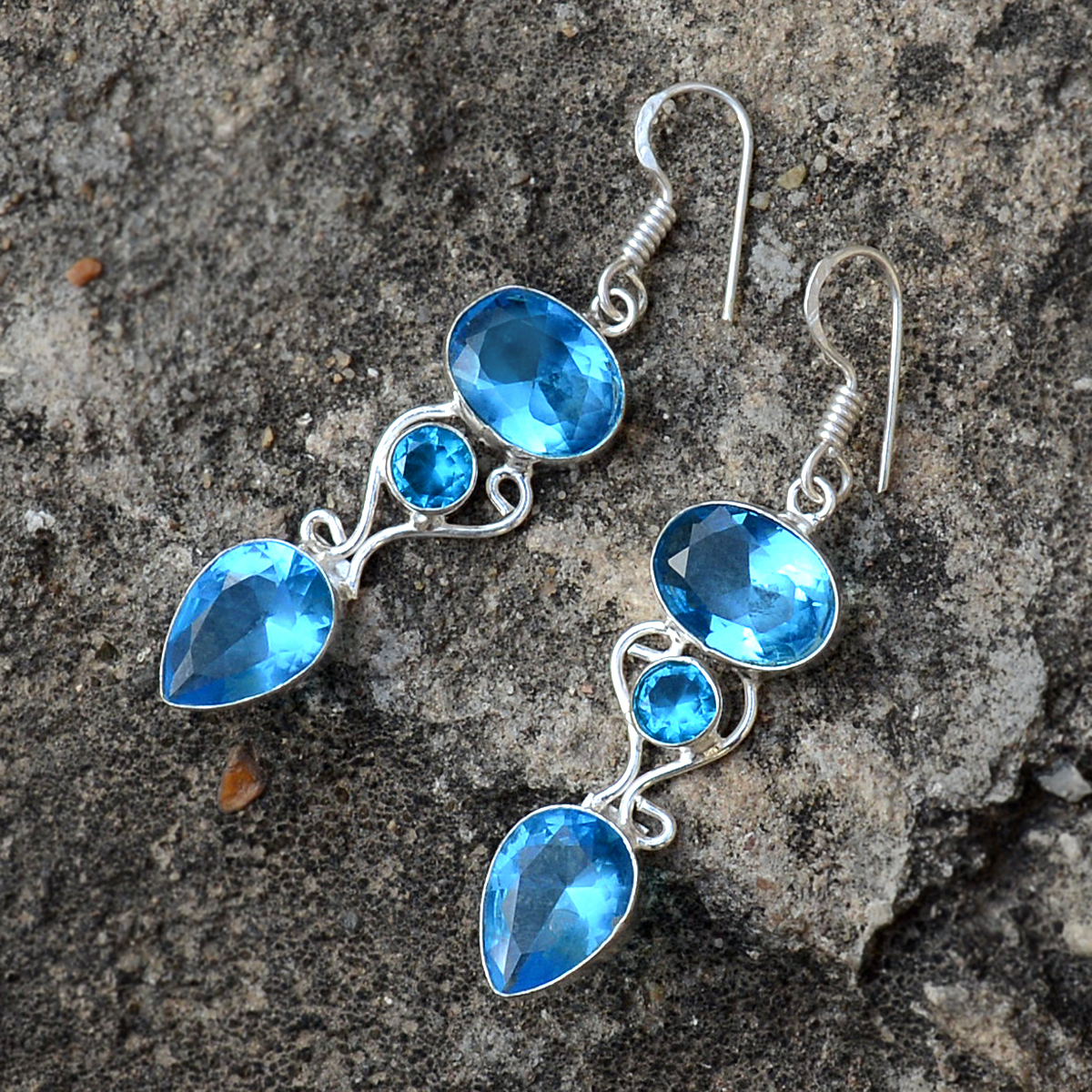 Blue Quartz Silver Earring Pg-156626 Gender: Women