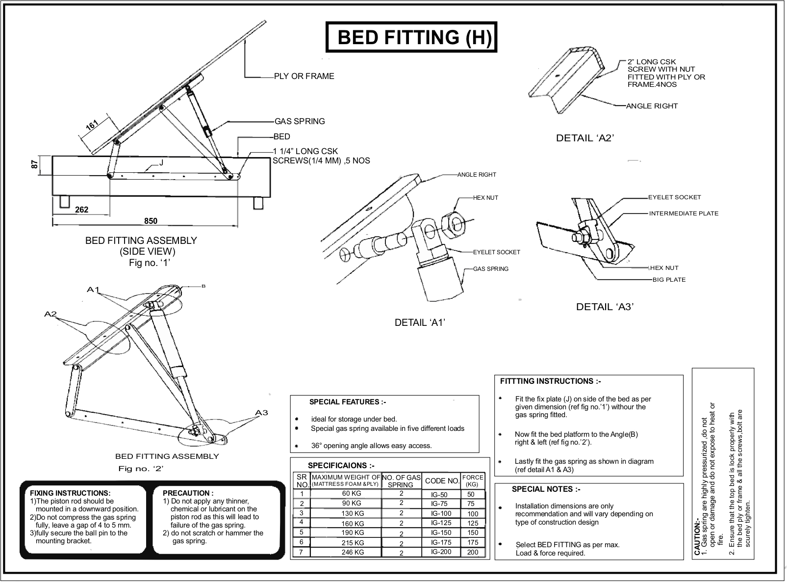 Powder Coated Bed Fitting Frame Bed Lift Hydraulic Bed Frame