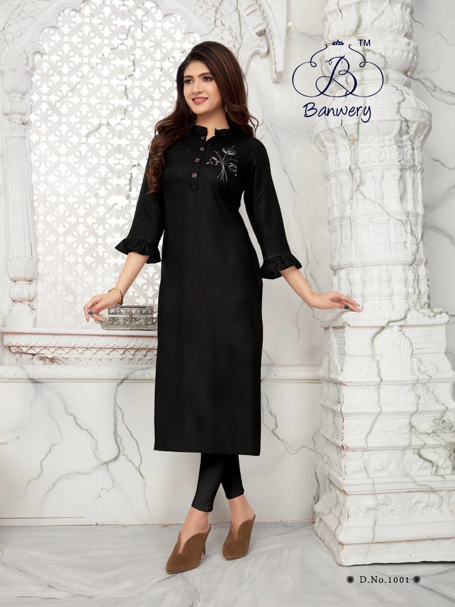 Banwery Bella Rayon Handwork Kurti - Heavy 14kg Rayon Fabric, Sizes M(38) To Xxl(44), 46 Inch Length | Handwork Design, Suitable For All Seasons