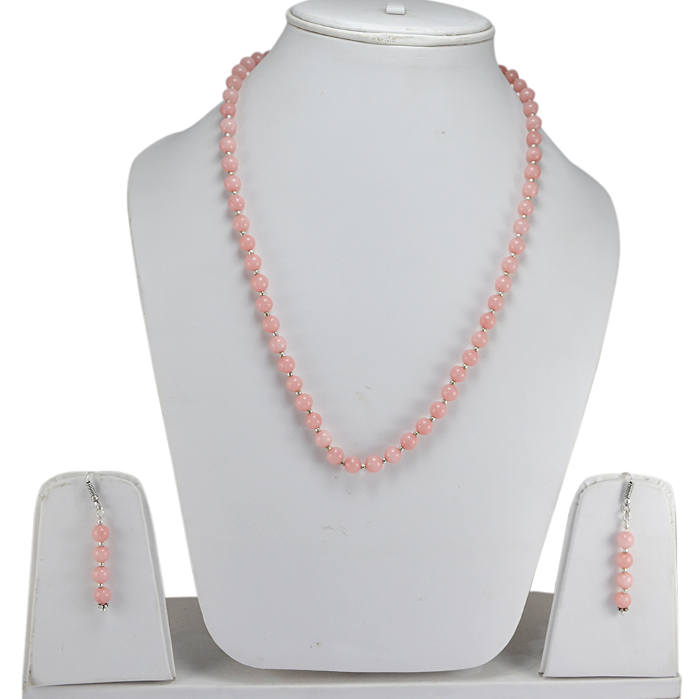 Pink Opal Silver Necklace Set Pg-156651 Size: 0.6x47 Cm.