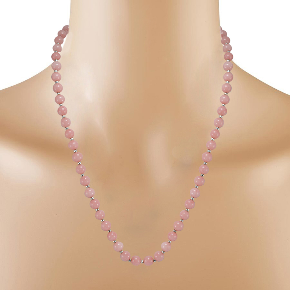 Pink Opal Silver Necklace Set Pg-156651 Size: 0.6x47 Cm.