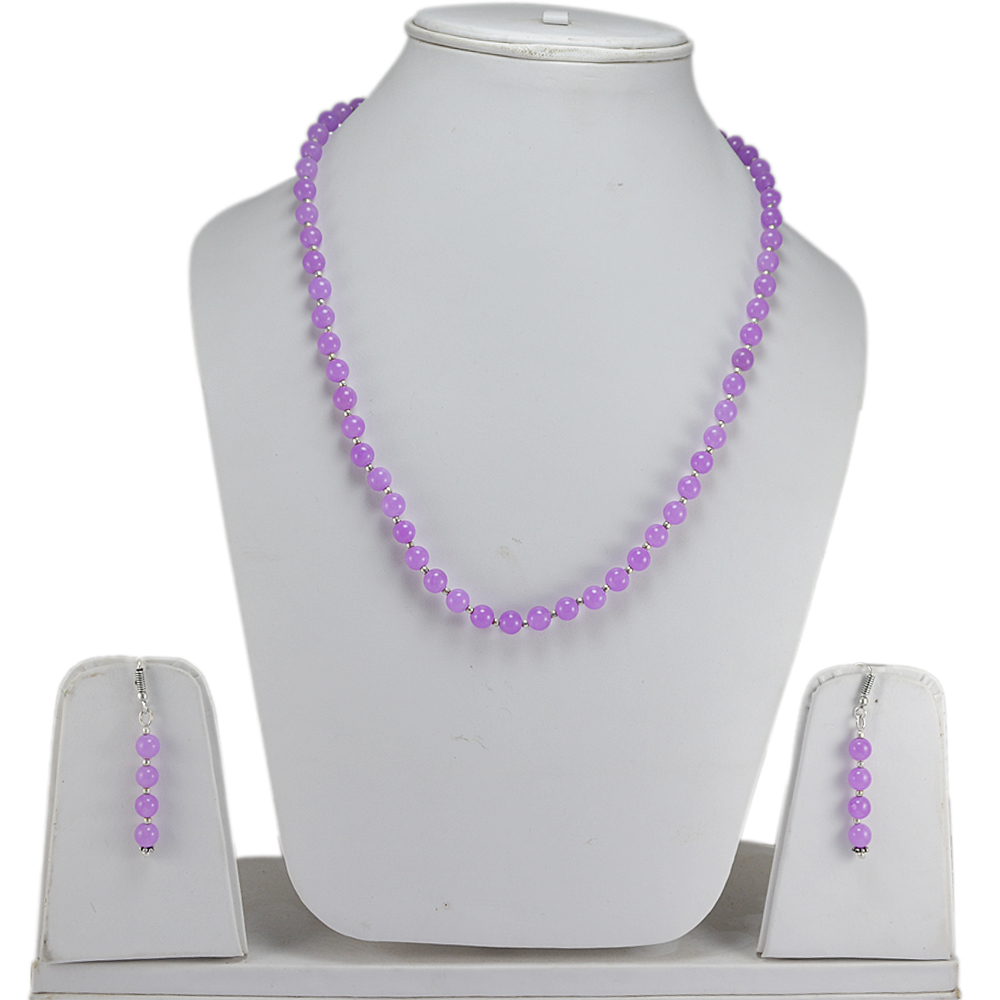Purple Quartz Gemstone Silver Necklace Set Pg-156652 Size: 0.6x47 Cm.