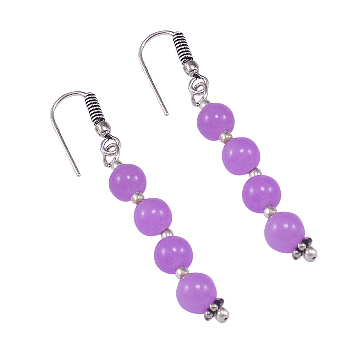 Purple Quartz Gemstone Silver Necklace Set Pg-156652 Size: 0.6x47 Cm.