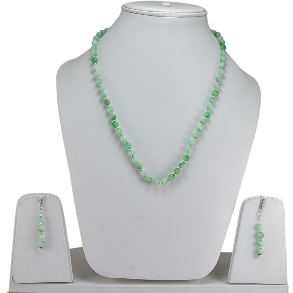 Green Quartz Stone Silver Necklace Set Pg-156655 Size: 0.6x47 Cm.