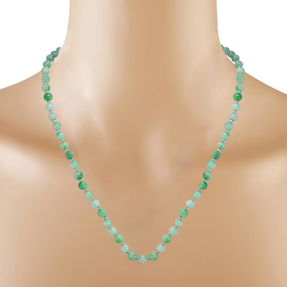 Green Quartz Stone Silver Necklace Set Pg-156655 Size: 0.6x47 Cm.