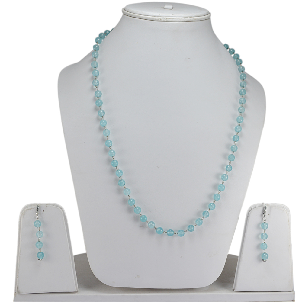 Sea Blue Quartz Silver Necklace Set Pg-156658 Size: 0.6x47 Cm.