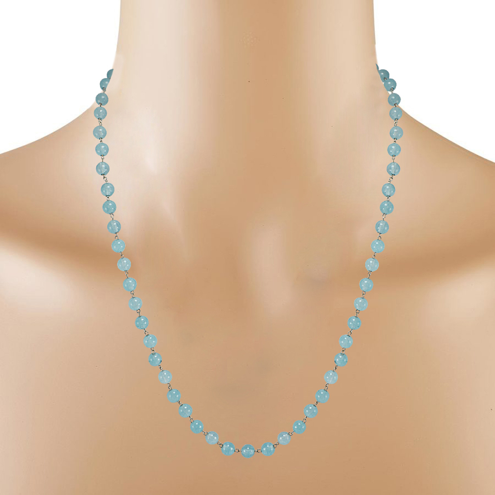 Sea Blue Quartz Silver Necklace Set Pg-156658 Size: 0.6x47 Cm.