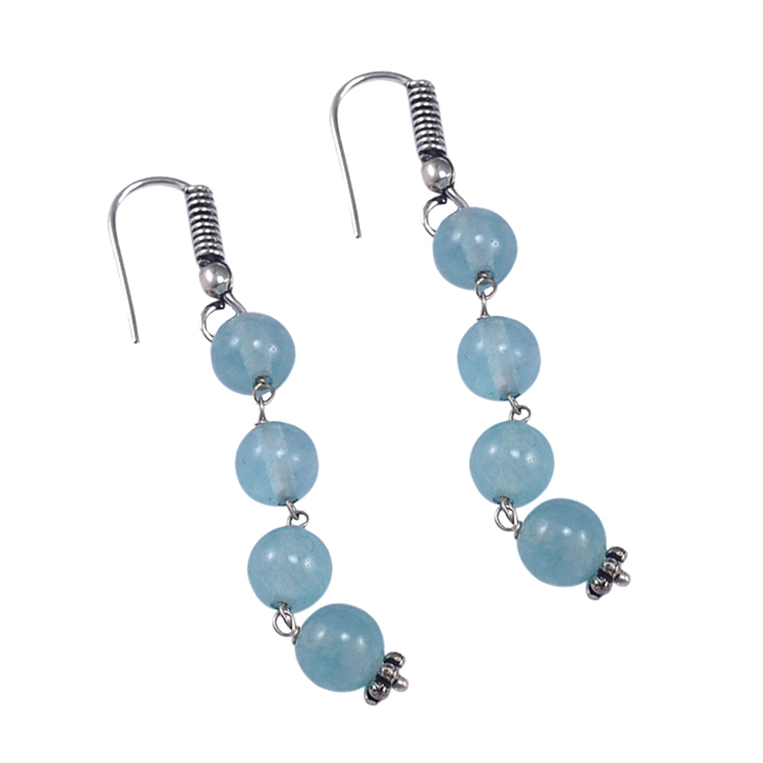 Sea Blue Quartz Silver Necklace Set Pg-156658 Size: 0.6x47 Cm.