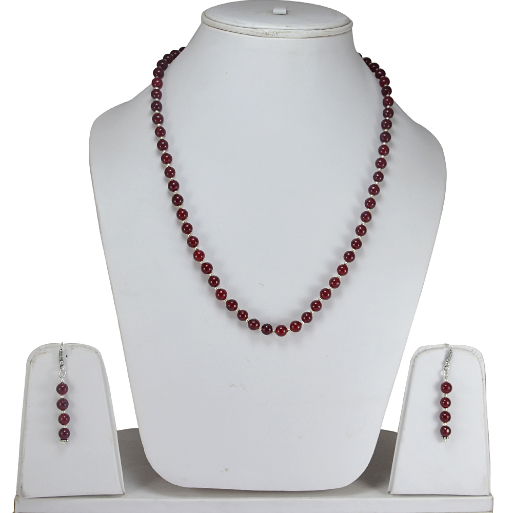 Pink Quartz Stone Silver Necklace Set Pg-156660 Size: 0.6x47 Cm.