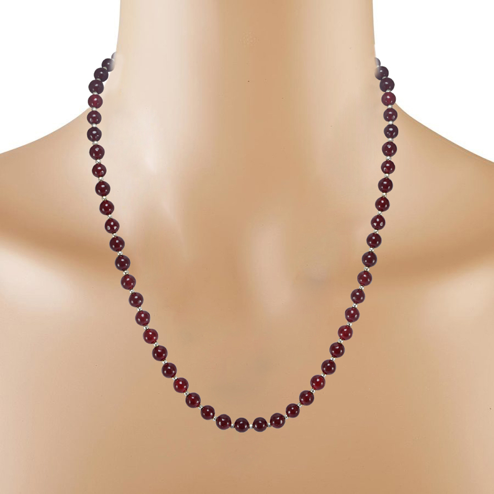 Pink Quartz Stone Silver Necklace Set Pg-156660 Size: 0.6x47 Cm.