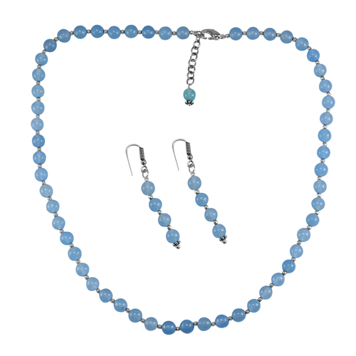 लाइट ब्लू क्वार्ट्ज़ सिल्वर नेकलेस सेट Pg-156662 साइज़: 0.6X47 Cm.