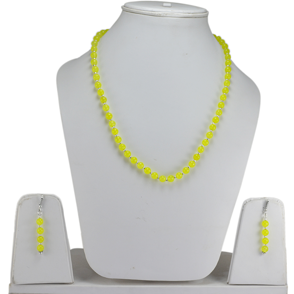Lime Yellow Quartz Silver Necklace Set - 6mm Stones, 0.6x47 Cm | Handmade Jewelry, Sterling Silver