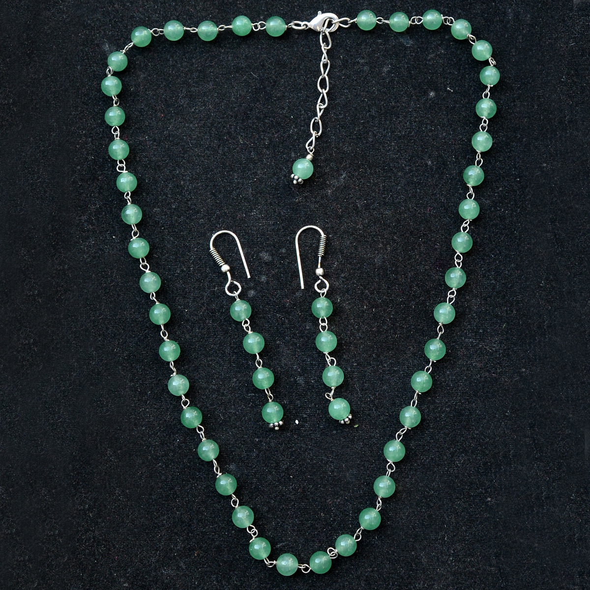 Sea Green Quartz Silver Necklace Set Pg-156664 Size: 0.6x47 Cm.