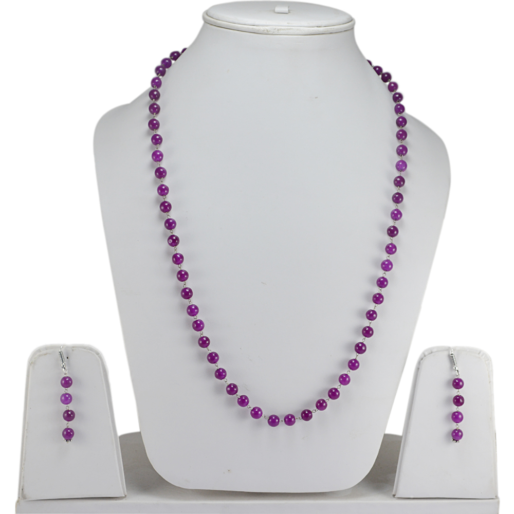 Sea Green Quartz Silver Necklace Set Pg-156664 Size: 0.6x47 Cm.